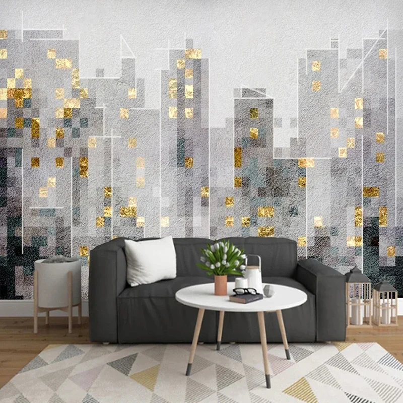 Custom 3D Wall Mural Wallpaper Golden Modern Abstract Architectural Wall Cloth Living Room Sofa TV Background Wall Home Decor