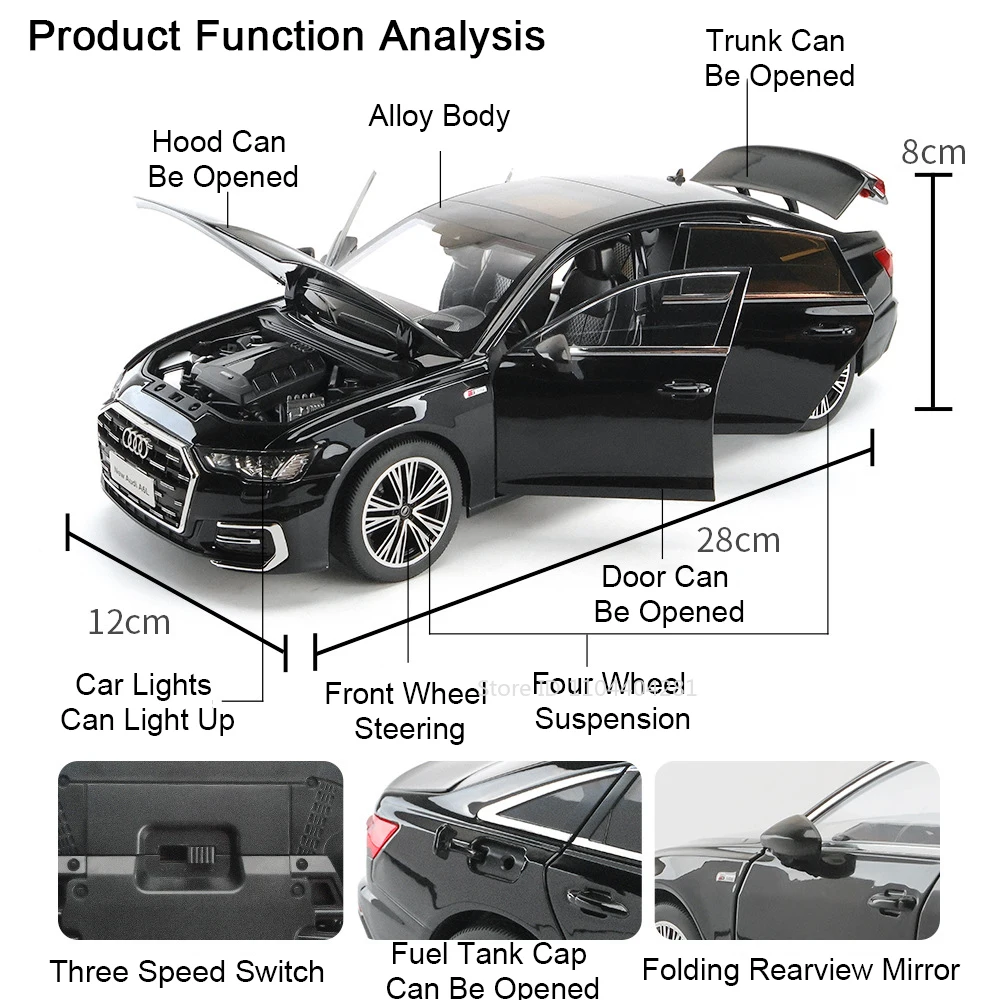 1:18 530Li XDrive A6L modèle de voiture en alliage moulé sous pression portes de voiture ouvert volant avant quatre roues Suspension véhicules cadeaux d'anniversaire