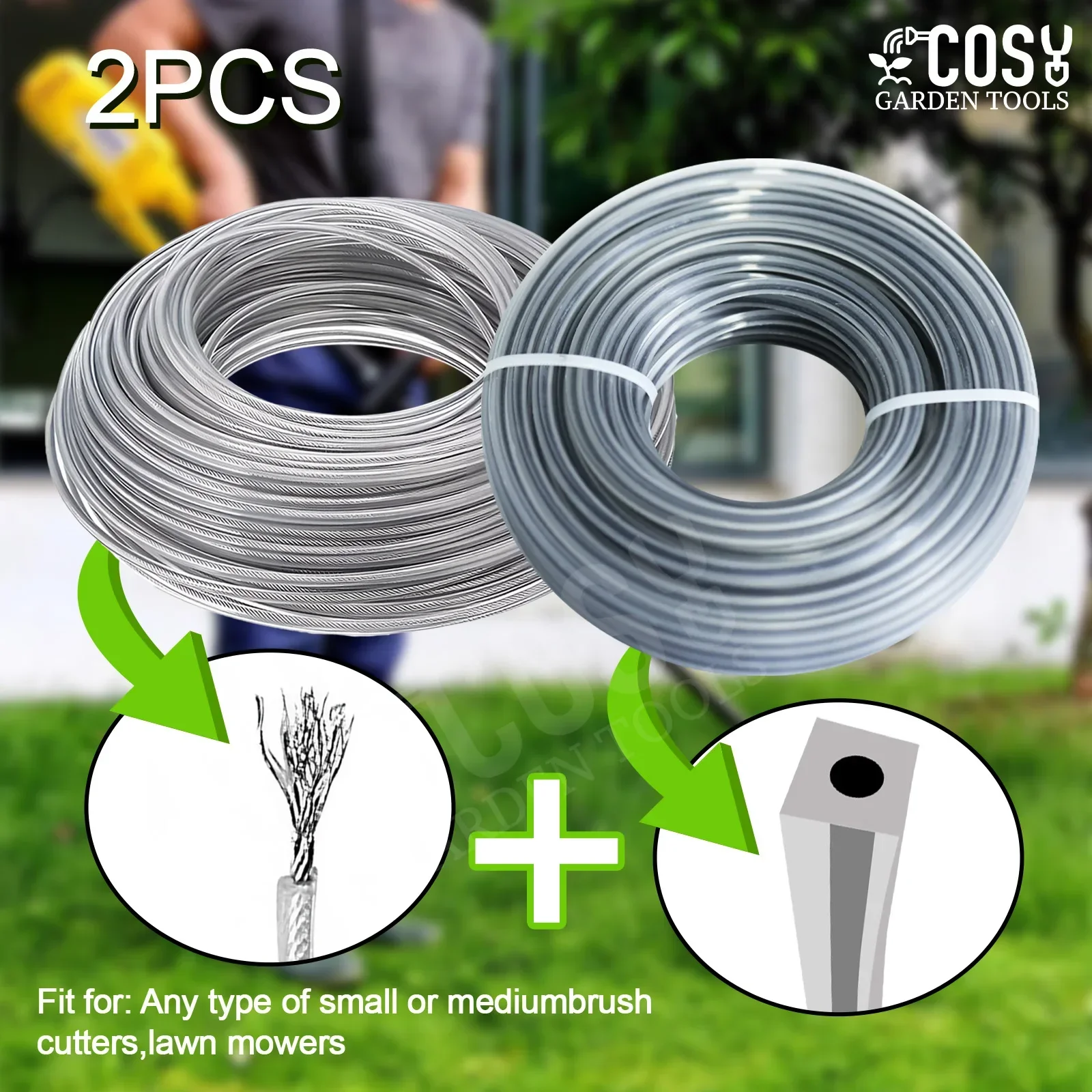 

2.4mm/2.7mm/3mm/4.0mm 15M 2PCS Wolf Grass Wire Trimmer Line Square+Round Steel Brush Cutter Rope Lawn Mower Accessories Line