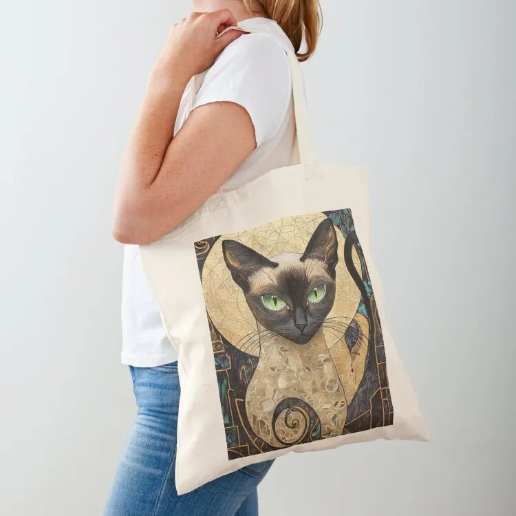 

whimsical siamese Klimt cat Tote Bag canvas tote bags Customizable tote bag Beach bag bags woman 2025