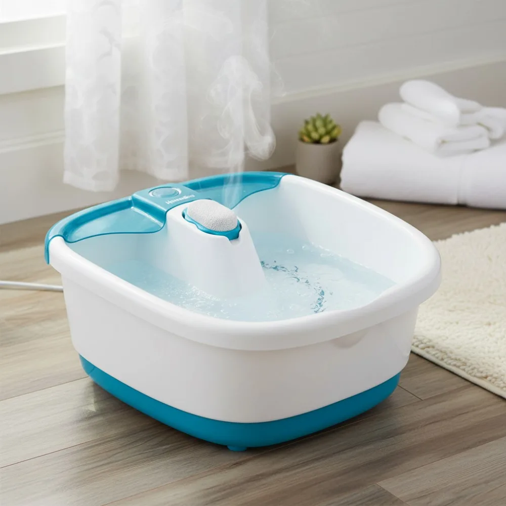 

Bubble Foot Spa with Massage Jets, Splash Guard & Removable Pumice Stone - Toe Touch Control for Easy Use