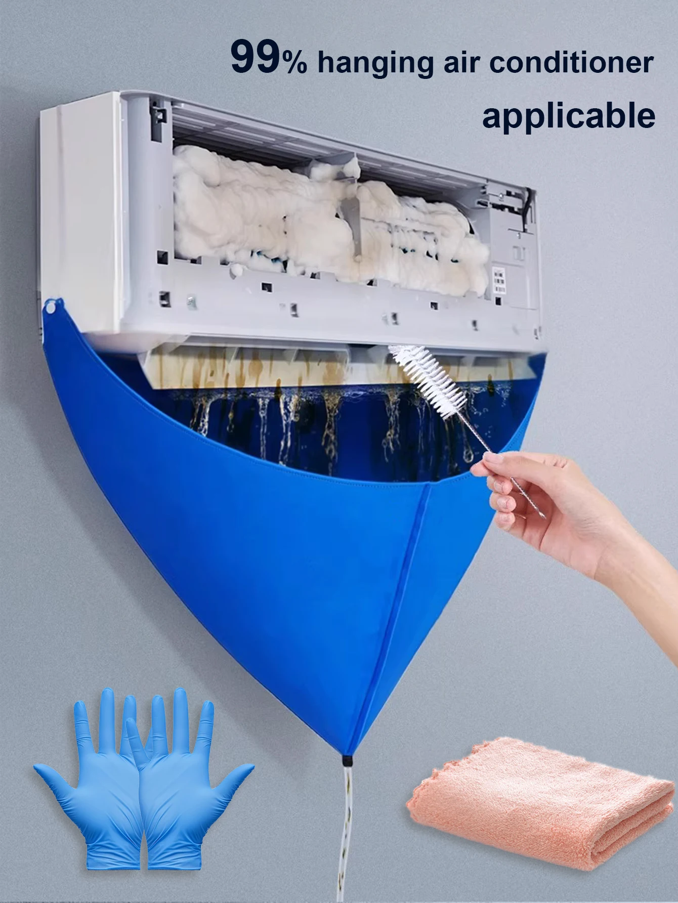 Kit de limpieza de aire acondicionado Universal, juego de herramientas de cubierta de bolsa de recolección de agua a prueba de fugas de 4 piezas para interior dividido montado en la pared 1-2HP