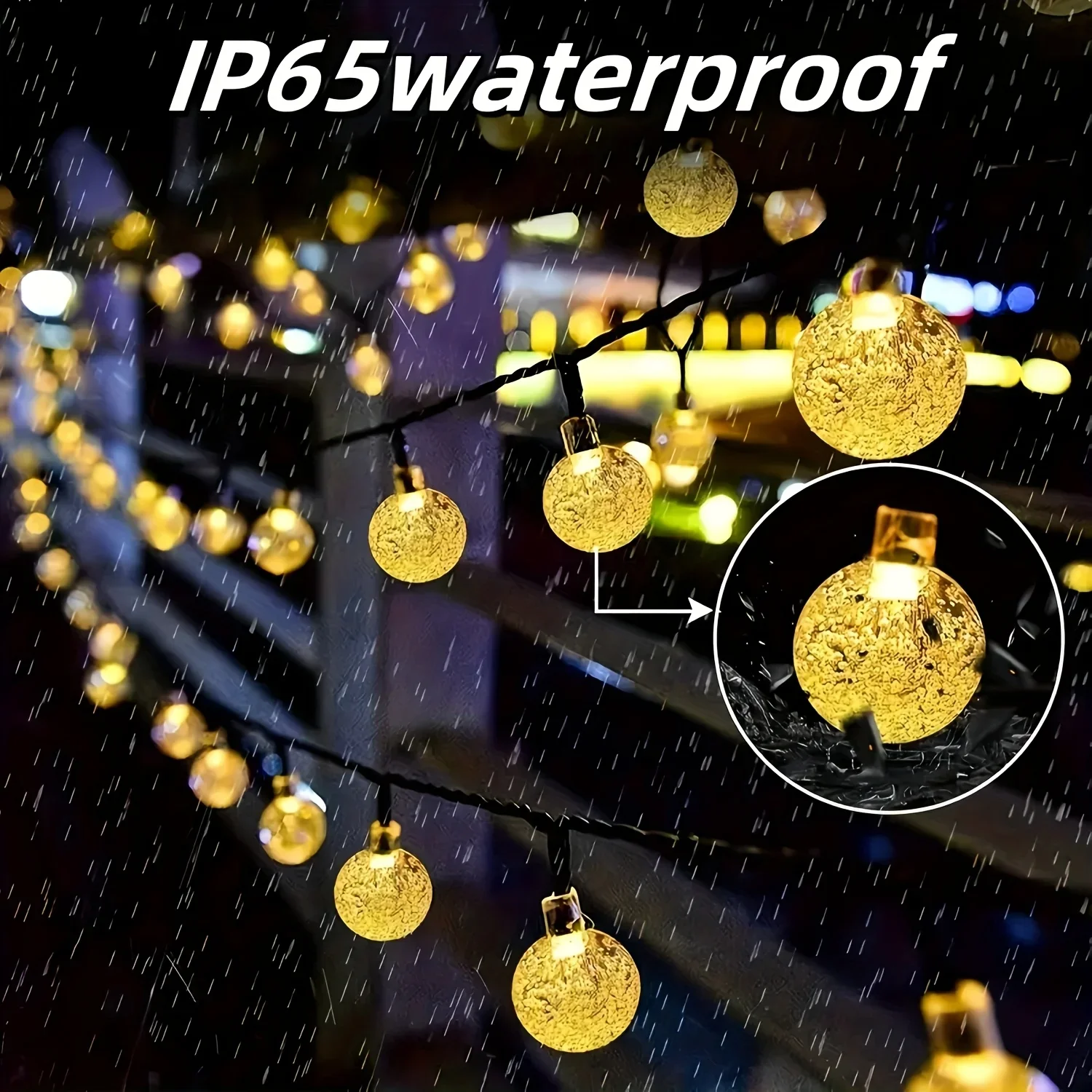 Tira de luces con bola de cristal USB resistente al agua IP65, 50/80 LED, luz cálida con control remoto, 8 modos para Navidad, jardín, fiesta, decoración de boda