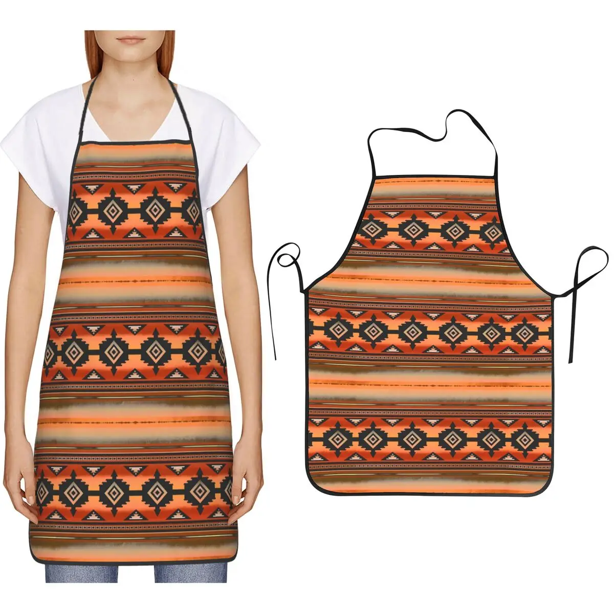 Southwestern Aztec Stripe Apron Chef Cooking Cuisine Tablier Bib Kitchen Cleaning Pinafore for Women Men Painting
