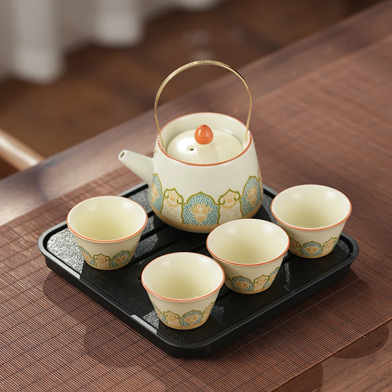 Kung Fu tea set, one pot, two cups, four cups, one person's household small tea table, ceramic teapot, teacup