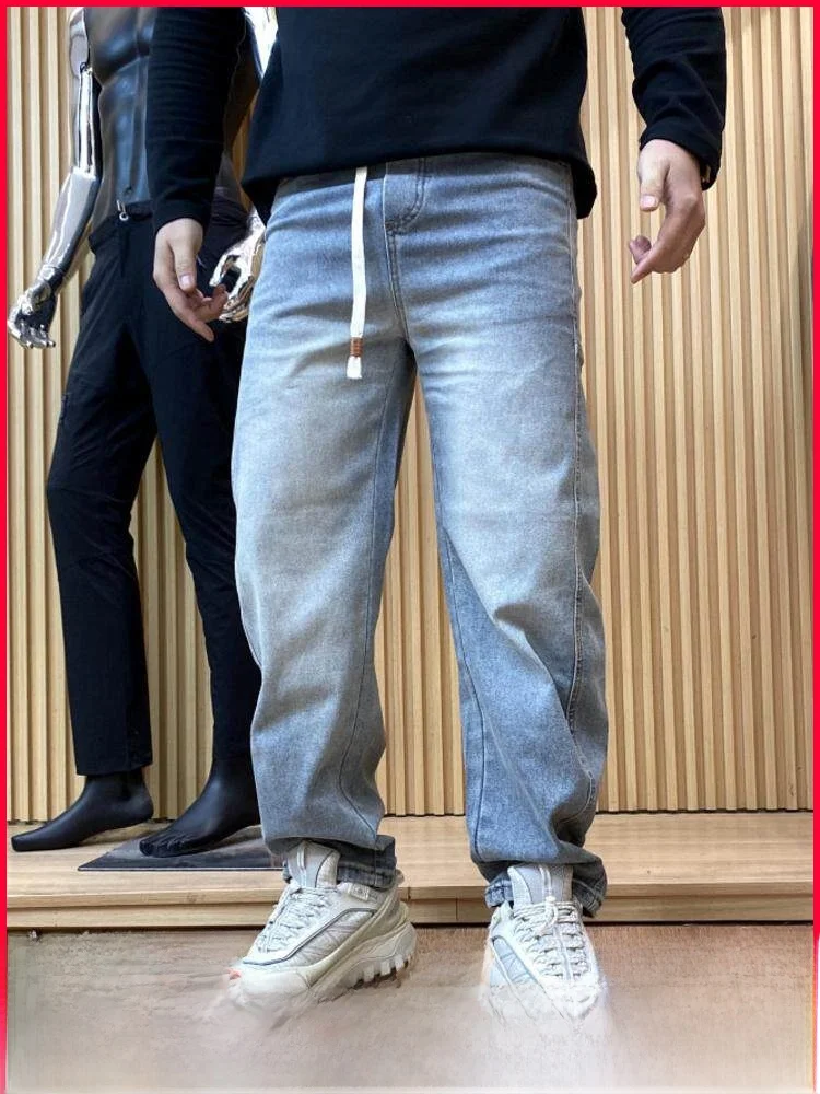 

Men's Casual Wide Leg Jeans Enzyme Waed Distred 3D Tailoring Spring Season Comfortable Breathable Loose Fit Cotton Blend