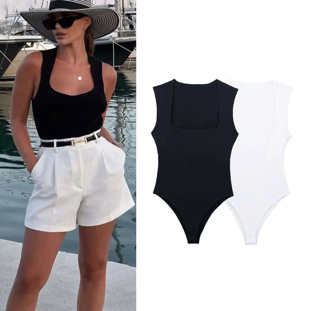 TRAF Woman Black Body Sleeveless Bodysuit Women Square Neck Sexy Lingerie For Women Body Wide Straps Bodycon Summer 2023 Tops