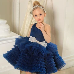 Elegant Navy Blue Flower Girl Dresses Princess Birthday Party Dress First Communion Gown Mini Pageant Prom Outfit Dance Wear