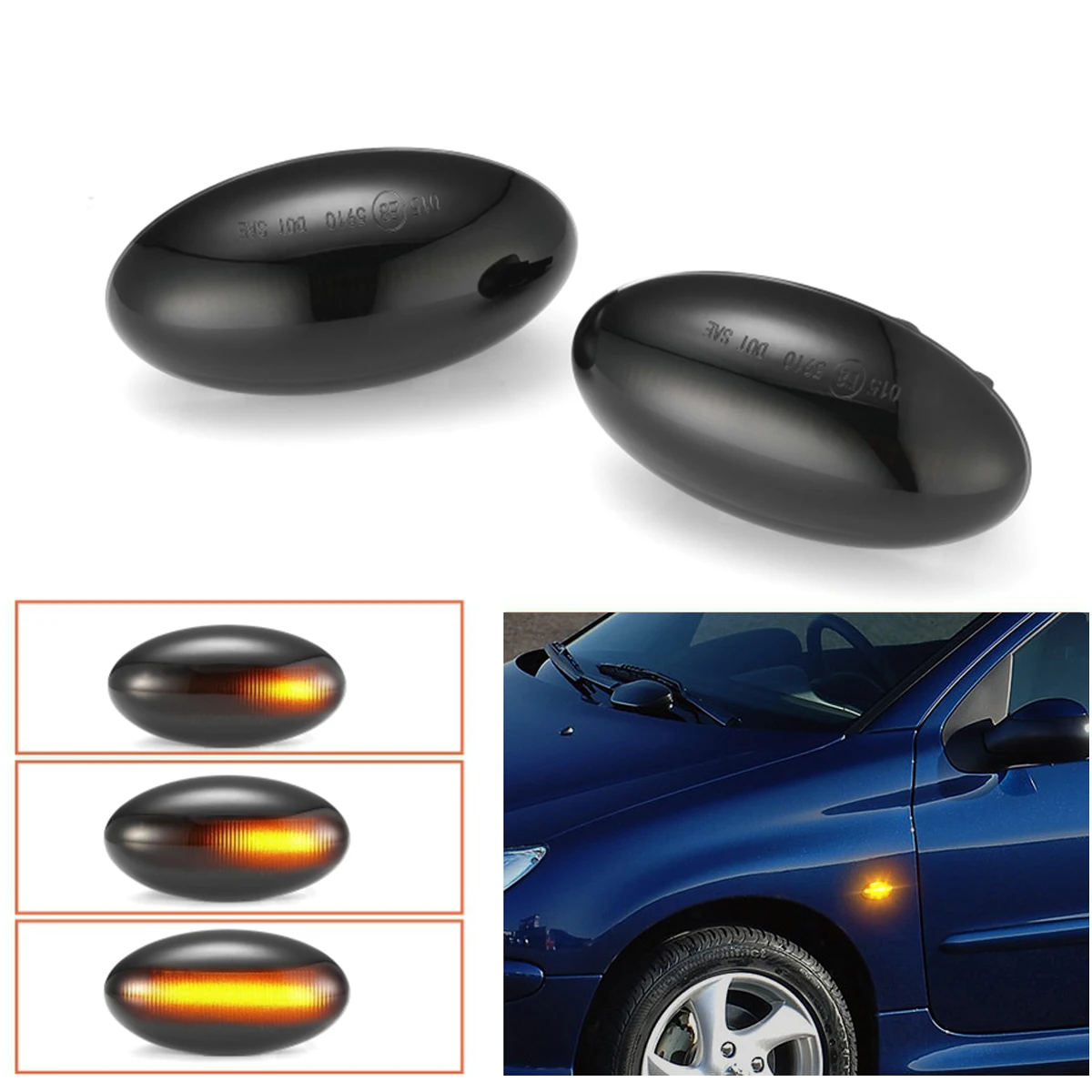 Amber LED Dynamic Turn Signal Side Marker Light Blinker For Peugeot 307 206 407 107 For Citroen C1 C2 C3 C5 C6 Jumpy Car Styling