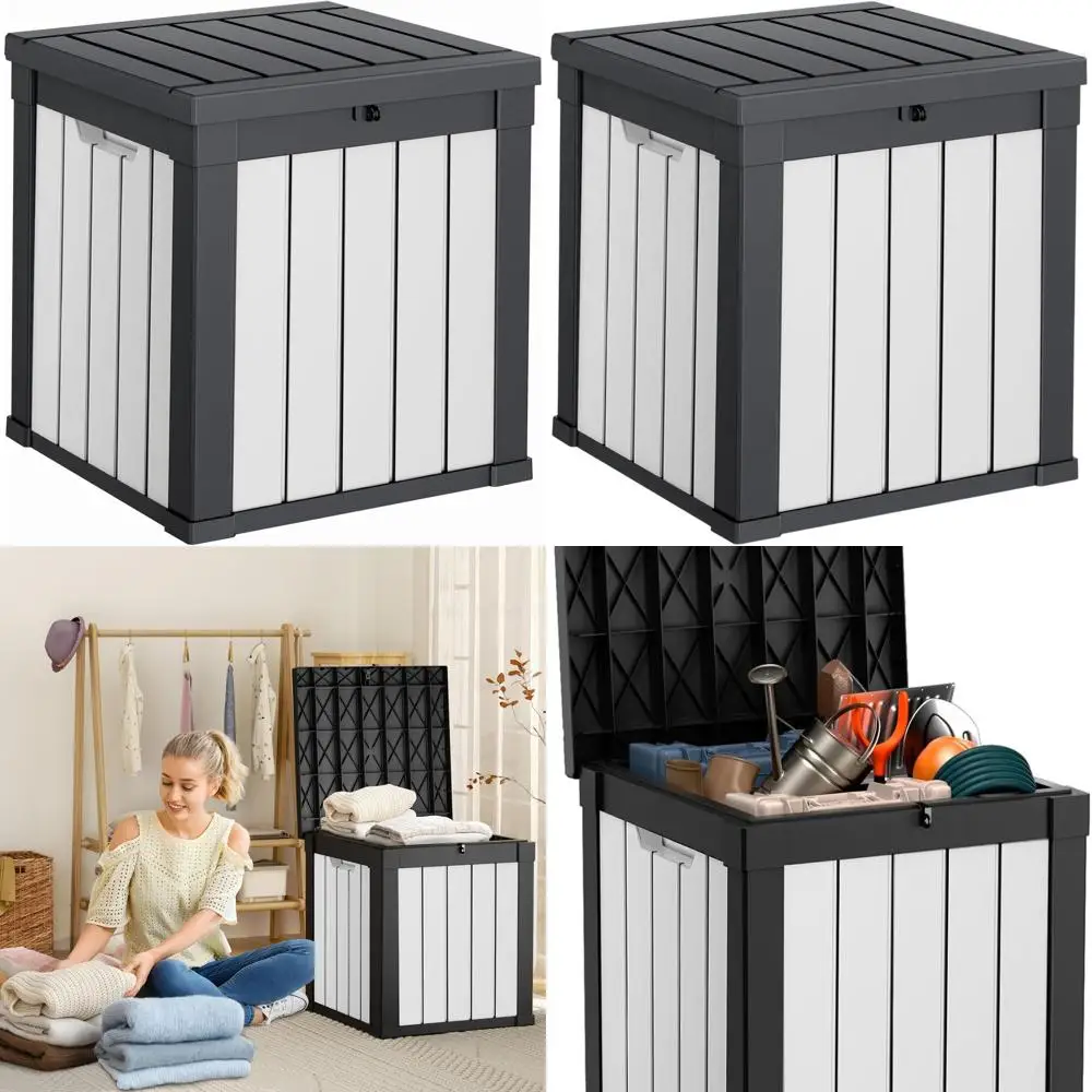 

Lockable 40 Gallon Outdoor Deck Box - Waterproof Storage for Patio Furniture, Garden Tools, and More in Black & White
