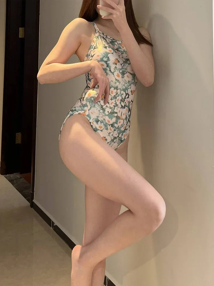 Sexy dos nu imprimé Spaghetti sangle Bikini femmes maillot de bain taille haute plage Bikini 2025 nouveau maillot de bain d'été une pièce maillot de bain