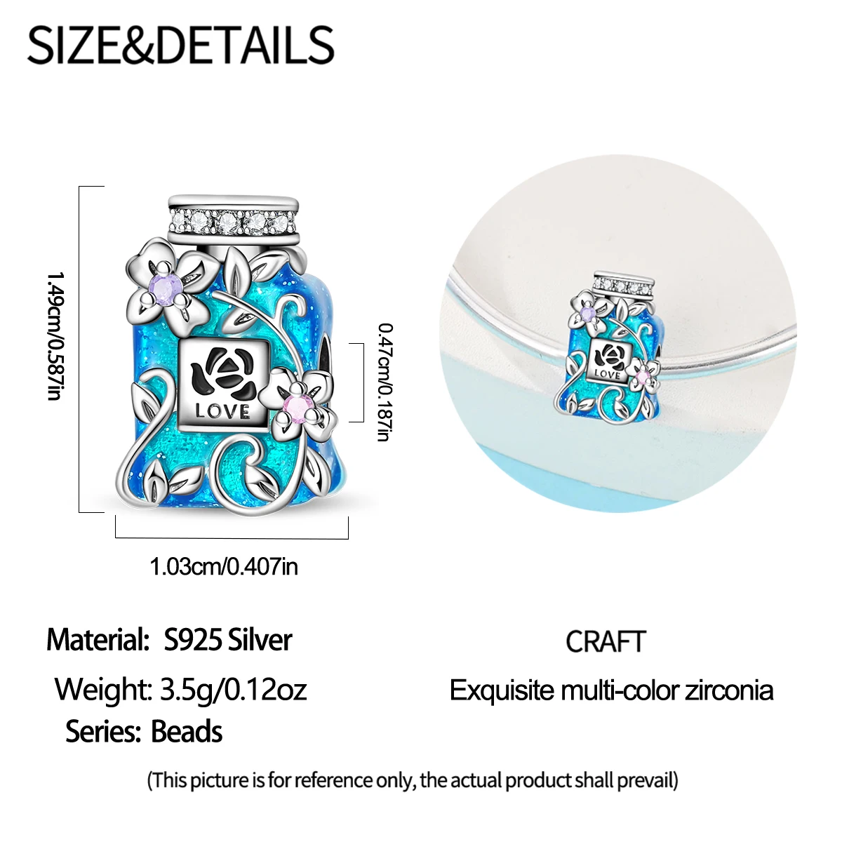 سحر الأصلي 925 فضة الأزرق زجاجة عطر الخرز صالح سوار Diy غرامة هدية المرأة حساسة مجوهرات الإكسسوار #3