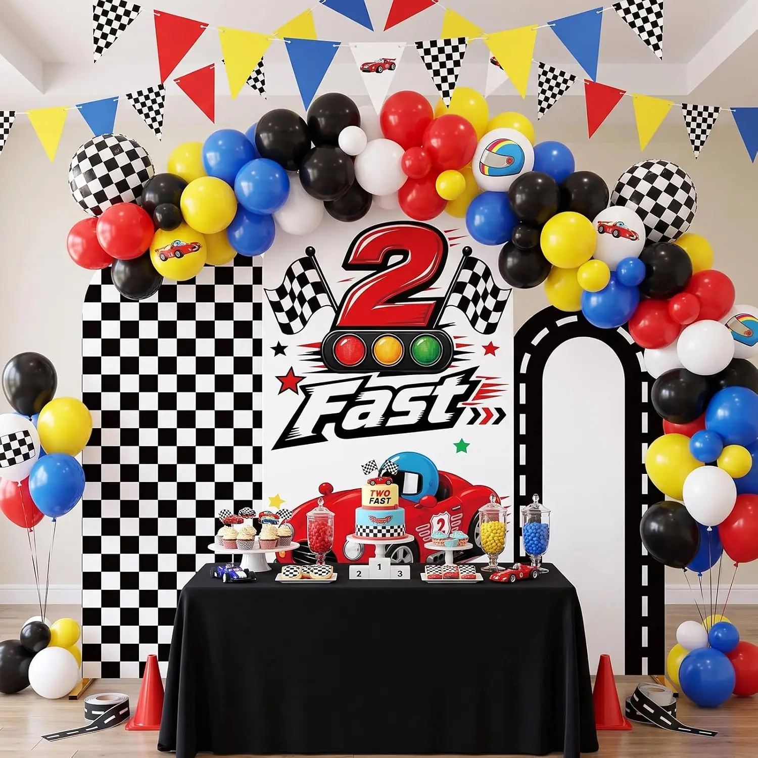 Custom 2-sided Two Fast Arch Backdrop Cover DIY Age Racing Car Children Birthday Party Banner Background Decorations Photo Booth