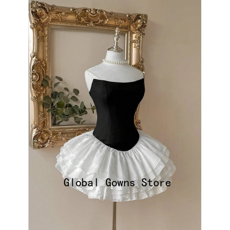 

Unique Mesh Ruffles Mini Cocktail Dresses Sexy Strapless V Neck Short Evening Prom Gowns Puffy Tulle Brithday Party Dress Custom