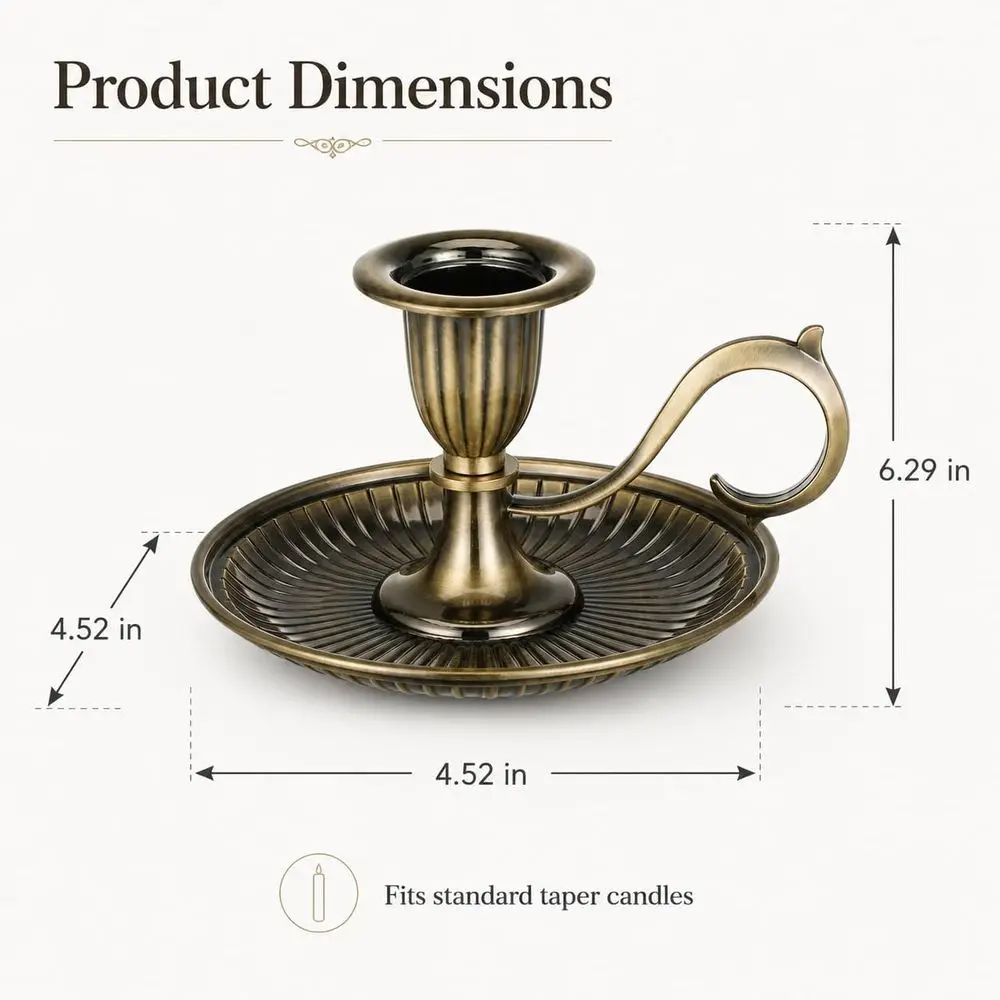 2 Pcs Vintage Taper Candle Holders with Handle, Antique Bronze Metal Decorative Candle Stick Holder Set, Wedding Dinner Table Ce