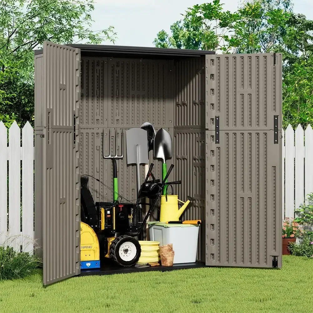 Brown Weatherproof Resin Outdoor Storage Cabinet, 57 Cu. Ft. for Patio Furniture, Garden Tools, Pool Accessories, Lawn Mower