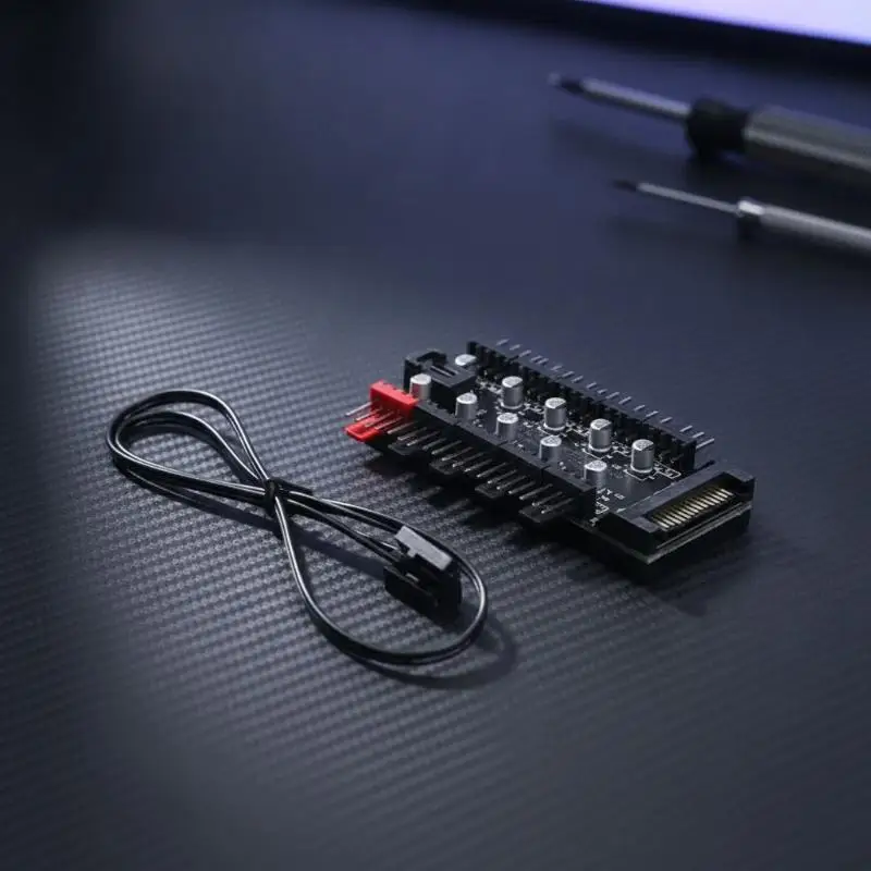 10 Port 4Pin SATA Powered PWM PC Fan Hub Splitter for Desktop PC Case Cooling Fan Management