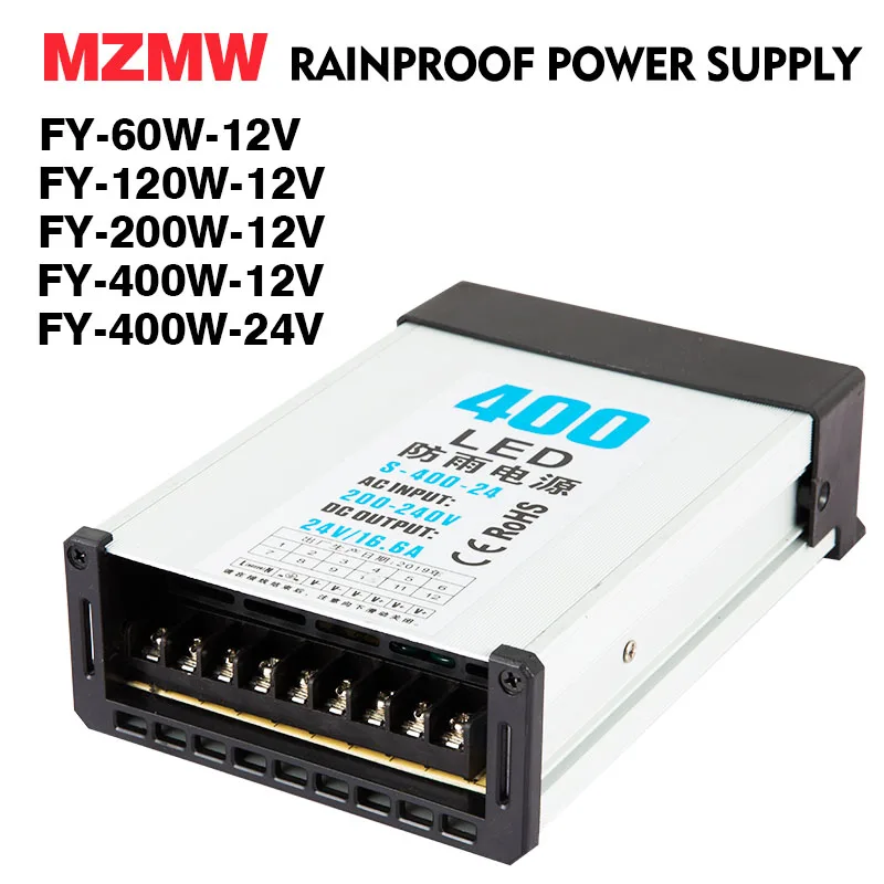 60W 120W 200W 400W deszczoodporny zasilacz AC /DC 12V 24V na zewnątrz SMPS transformator LED oświetlenie dziedziniec reklamowy