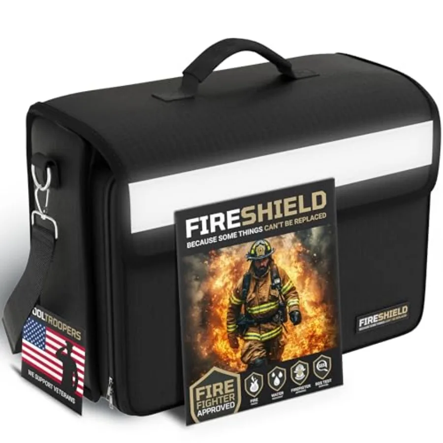 

FIRESHIELD PRO 5200°F Fireproof Document Bag Portable Water Resistant Briefcase/w Shoulder Strap, Tablet and Card Organizer Mul