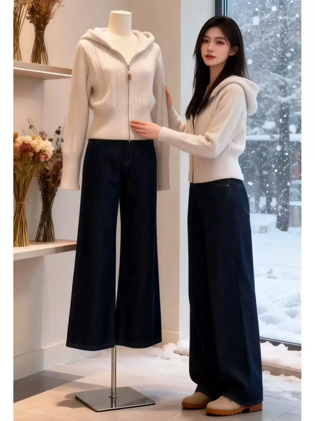 

Thickened Knitted Sweater Women's Winter Half Open Collar Soft Warm Inner Match Outer Wear Casual Style Long Sleeve Top
