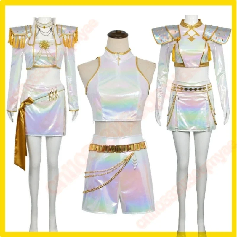 성인 어린이 Kpop 악마 헌터 루미 코스프레 의상 탑 반바지 여성용 역할 놀이 의상 할로윈 카니발 변장 슈트