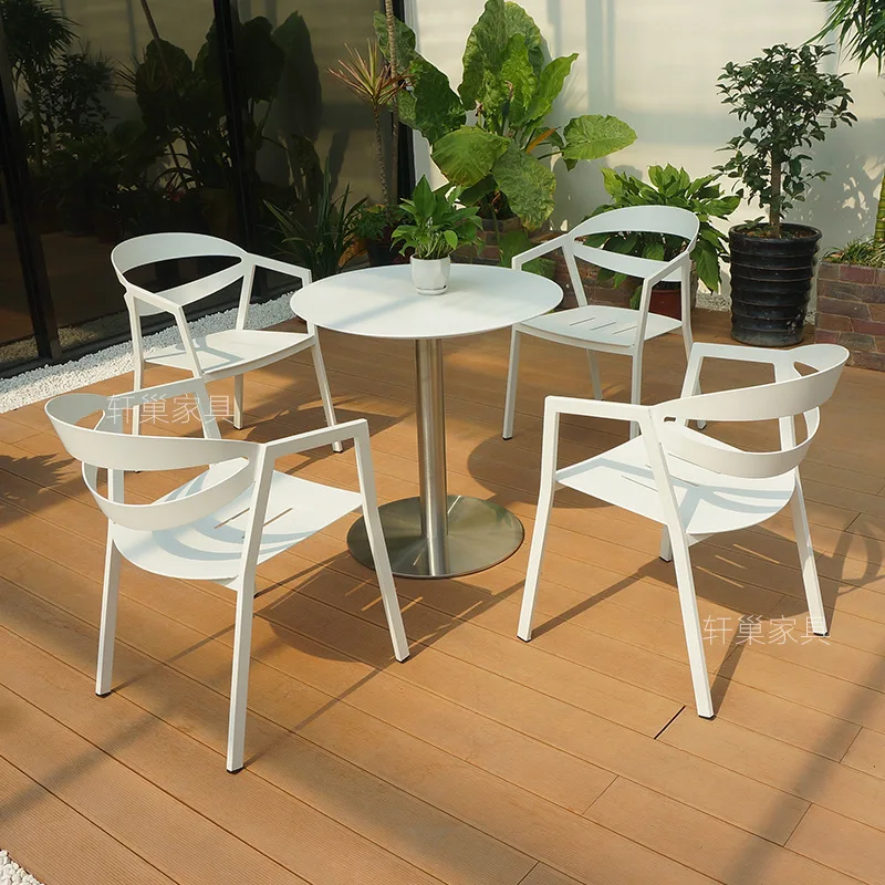 

Simple smiling chair outdoor courtyard all-aluminum armchair outdoor coffee shop garden table and chair combination