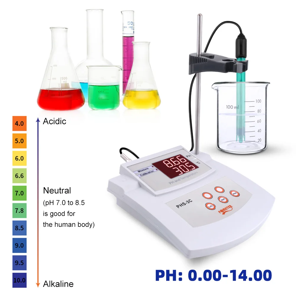 PHS-3C Benchtop Automatic Calibration PH Meter Thermometer PH Probe Connector Sensor PH Tester Laboratory Water Quality Analyzer