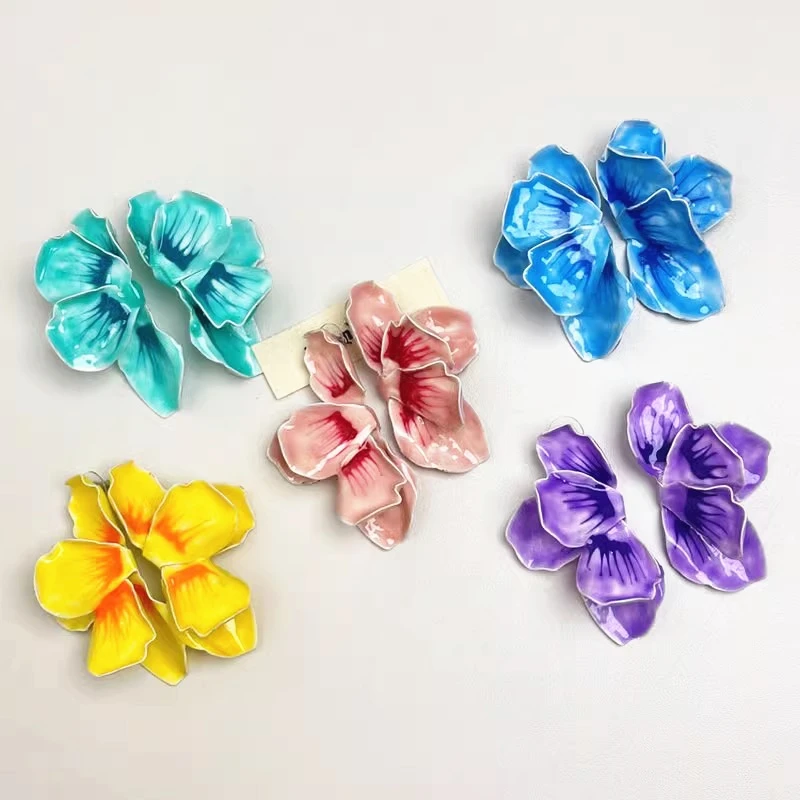 Colorful Drop Glaze Flower Enamel Earrings for Women European and American Personality Exaggerated Romantic Jewelry Accessories