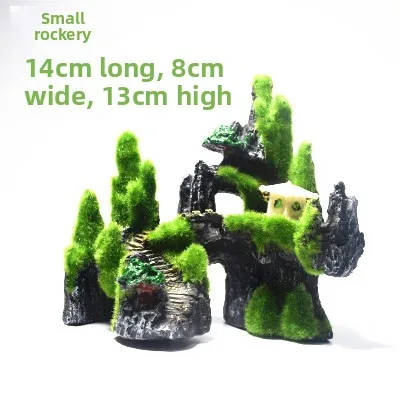 Flocking Resin Aquarium Decoration Craft Figurine Landscape Stone Decorations Mossy Hideaway House for Fish Tanks