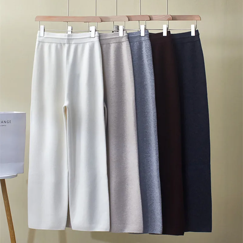 Women's 2026 Autumn Winter New 100% Cashmere Pants Knitted Pants Wide Leg Pants