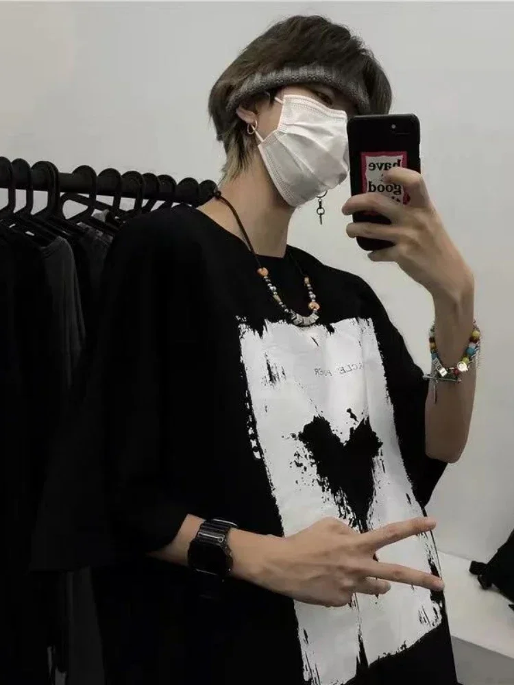 Men\'s Oversized T-shirt Short-sleeved Y2k streetwear Tshirts 2023 Summer Casual Loose Cotton Print Love Vintage Tee Men Gym Tops