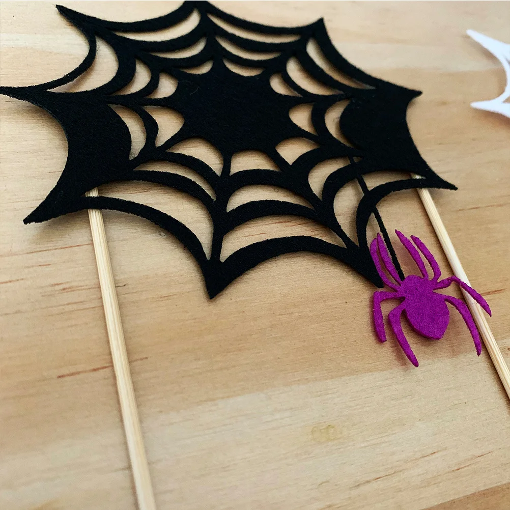 

6Pcs Halloween Spider Web Cake Toppers Black Friendly Safe for Birthday Baby Shower Halloween Cake Toppers