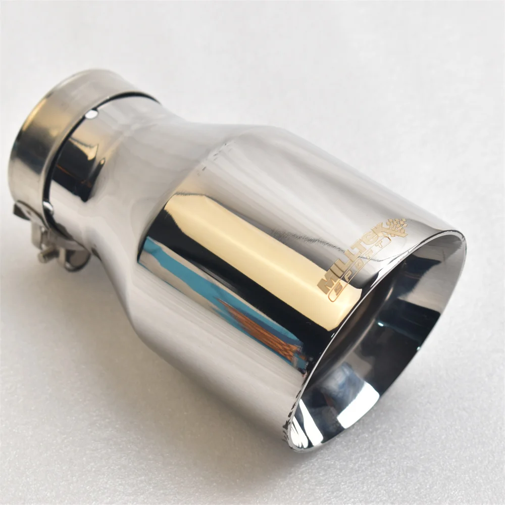 MILLTEK SPORT 304 الفولاذ المقاوم للصدأ العادم تلميح 2.5 بوصة مدخل 4 بوصة منفذ 6.9 بوصة طويلة مائل جبل فوهة العادم