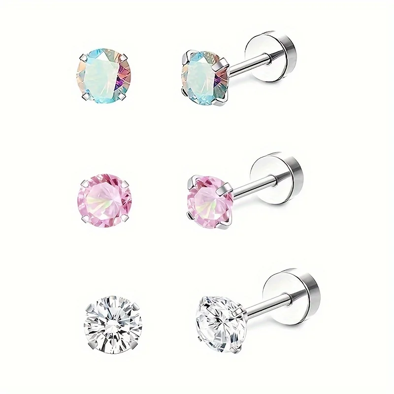 3 pares de joyas sensuales y encantadoras de punción de cartílago masculino y femenino de Zirconia cúbica de baja alergia de acero inoxidable