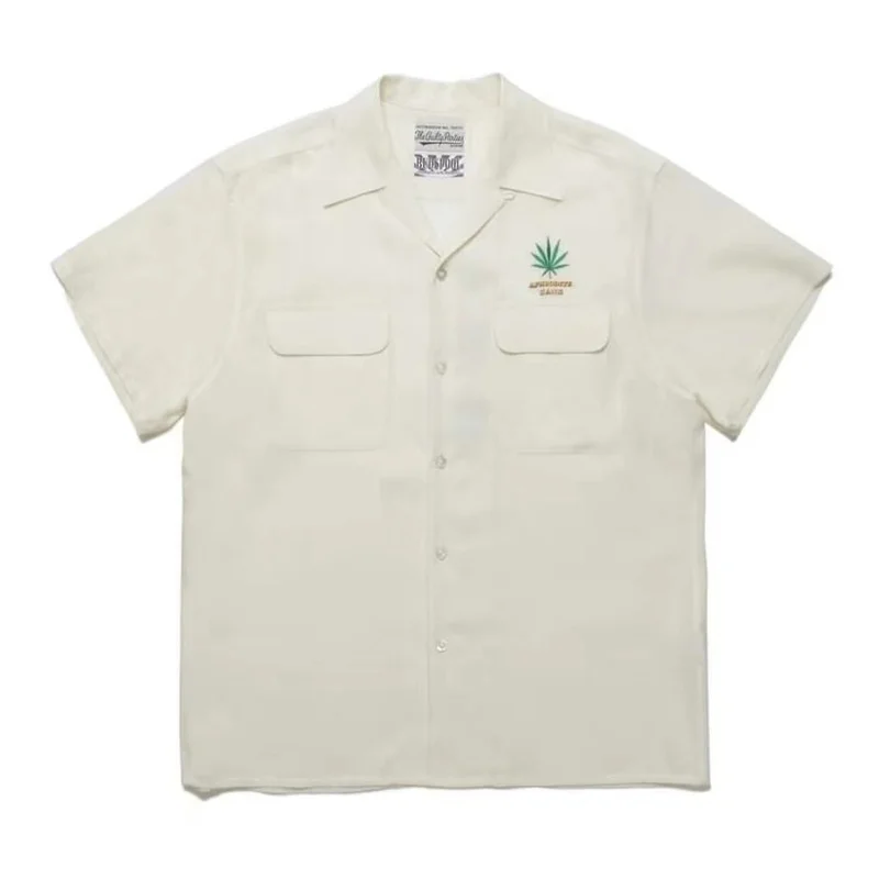 WACKO MARIA Letters Logo Embroidery Hawaii Short Sleeve Shirt Trendy Summer Mens Womens Solid Colour Brand Shirt Tops