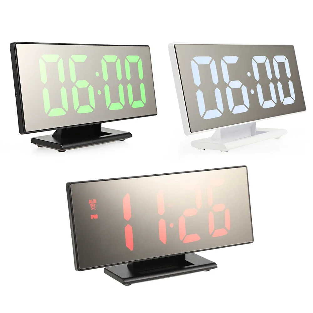 Alarm Clock With Large LED Display Digital Mirror Surface USB Charging Port For Bedroom Snooze Digital Clock Home Decoration
