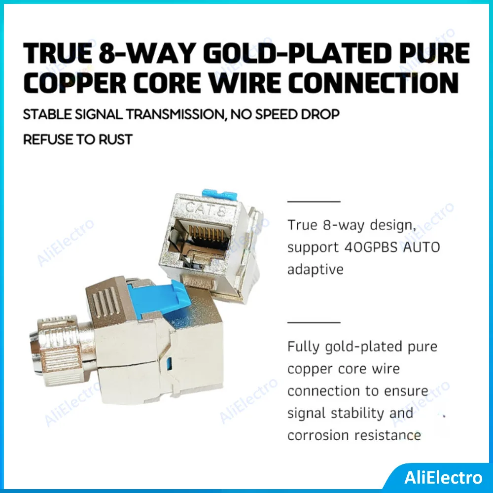 

New CAT7/8/6A General Module Alloy shielded CAT8 180 degree RJ45 40G FTP Keystone Jack screw Style shielded tool free ship