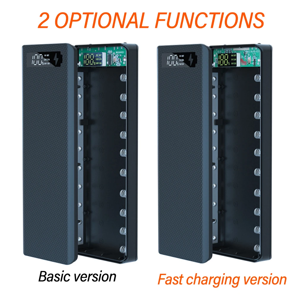 10 Cell 18650 Detachable DIY Power Bank Kit Battery Case LED Power Display Mobile Power Supply Kit QC Fast Charging no Battery
