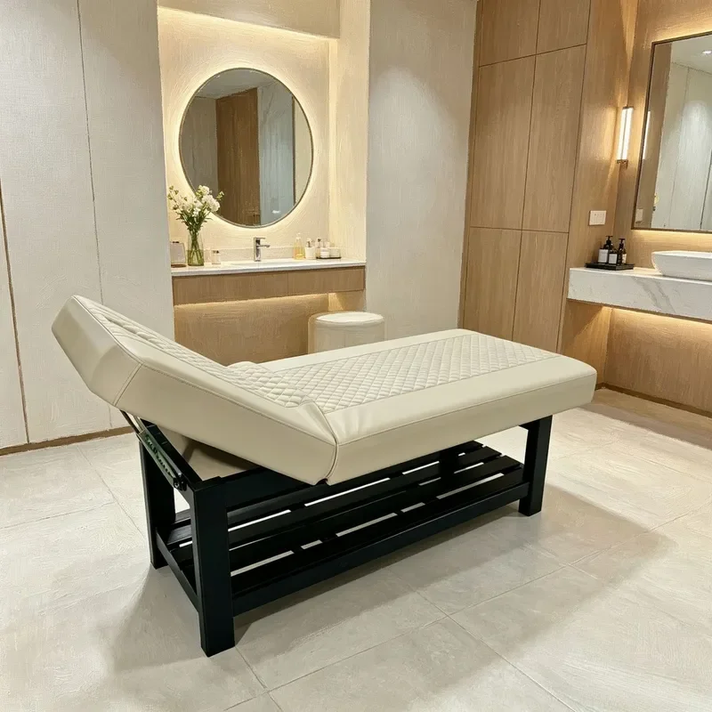 for Solid Wood Folding Beauty Bed Salon TCM Massage Physiotherapy Table with Face Hole Embroidery Ear Acupoint Design