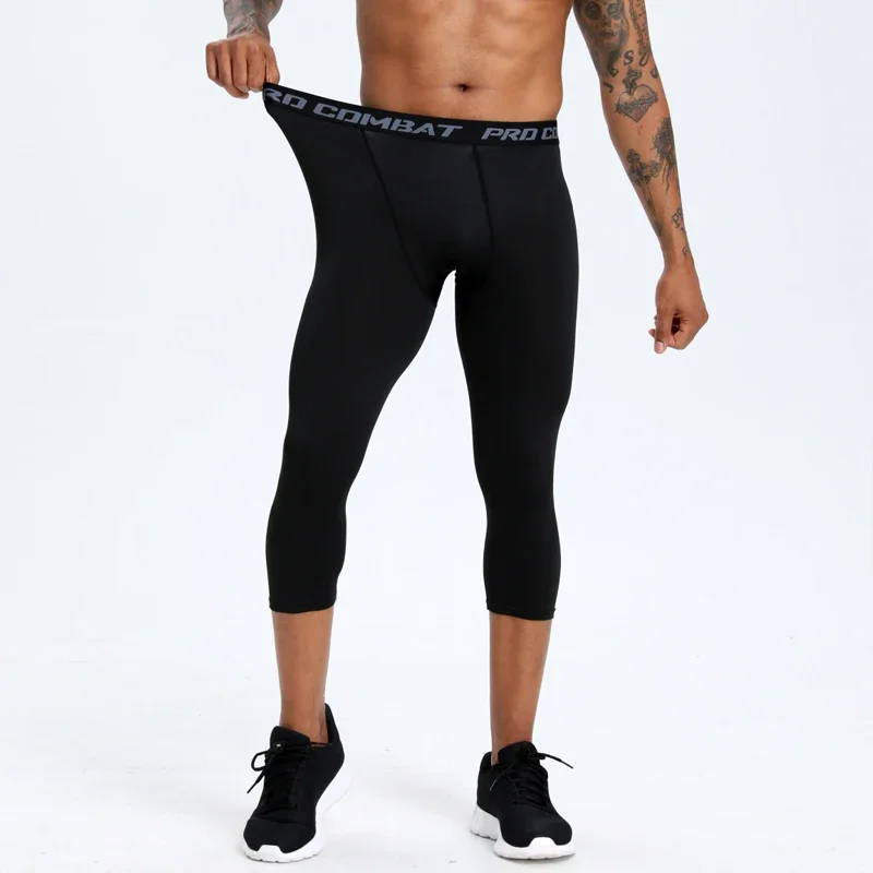 Men's sports leggings, 3/4 breathable fast drying compression leggings, running, basketball, training captcha pants