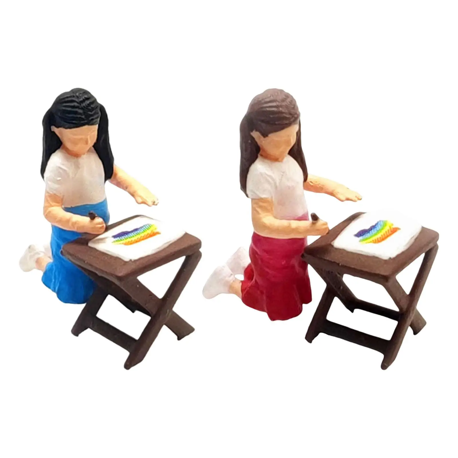 

1:64 Hand Painted People Figures Resin Drawing Girl Figure Collectibles for Diorama Photography Props DIY Scene Dollhouse Decor