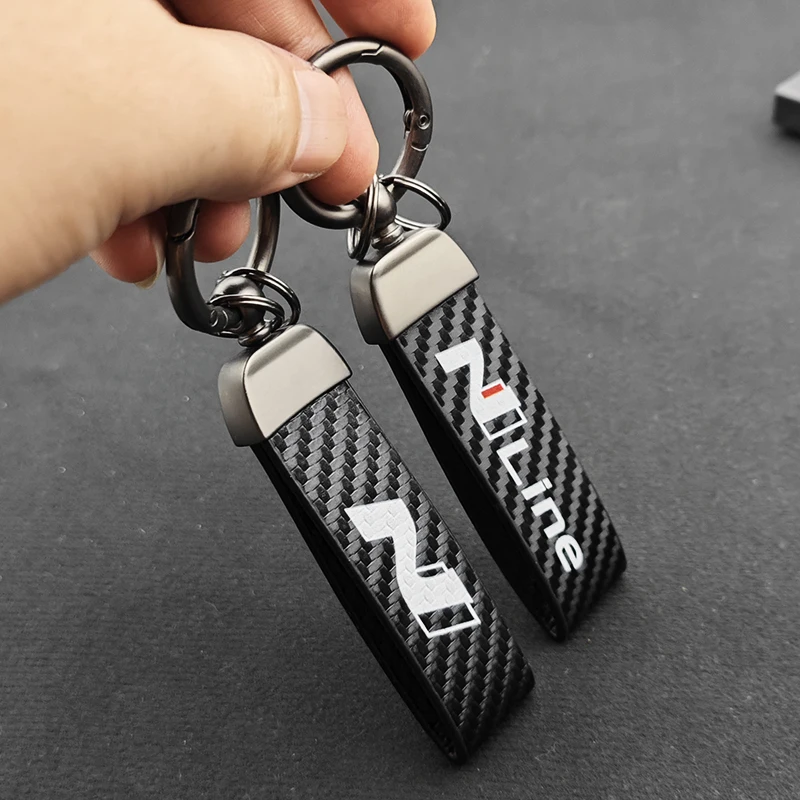2025 Luxury Carbon Leather Logo NLine N Keyring Women Men Car Keychain For Hyundai i20 i30 Elantra Kona Sonata Tucson Accessorie view 5