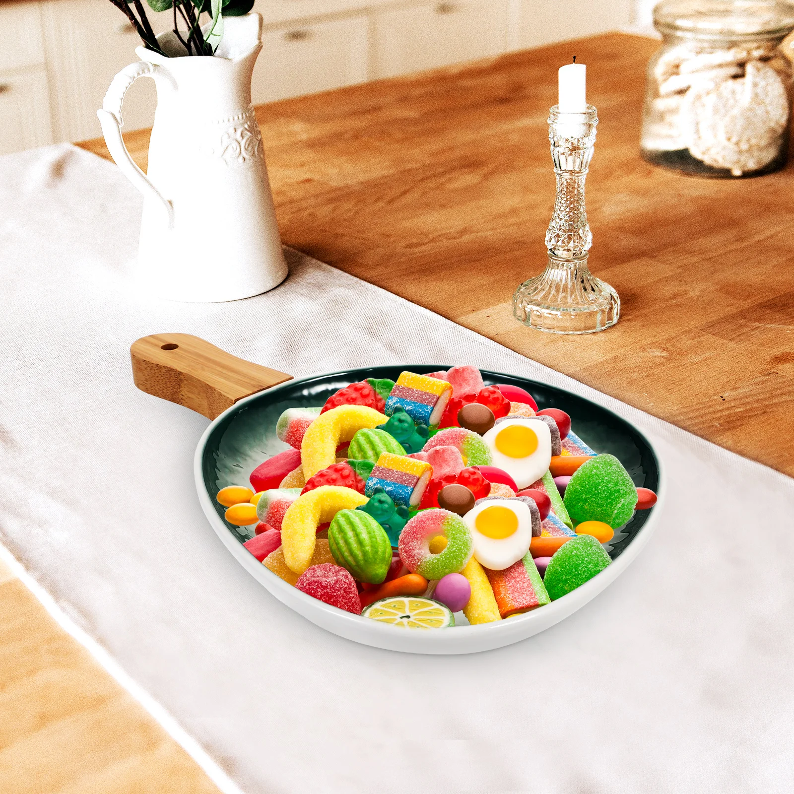

Ceramic Wood H Steak Plate Salad Dish Dessert Food Serving Tableware Retro Style High Quality Smooth Edge