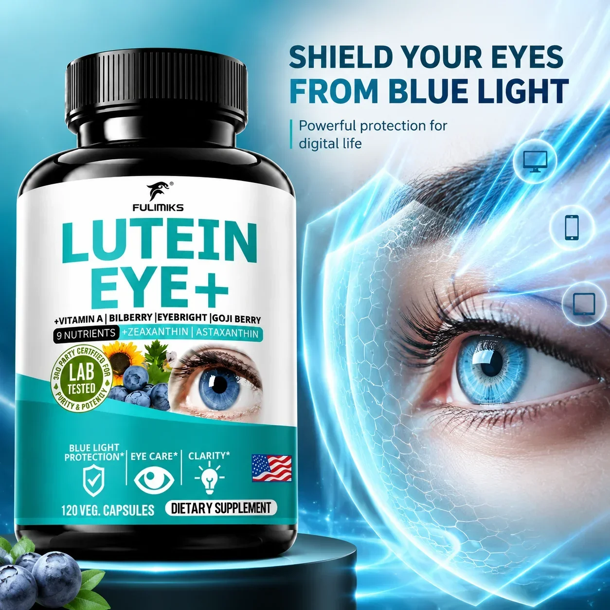 Lutein Eye+ Capsules, with Lutein & Astaxanthin, Support Eyes & Retina, Eye Vision, Macula Health, Dryness for Men & Women