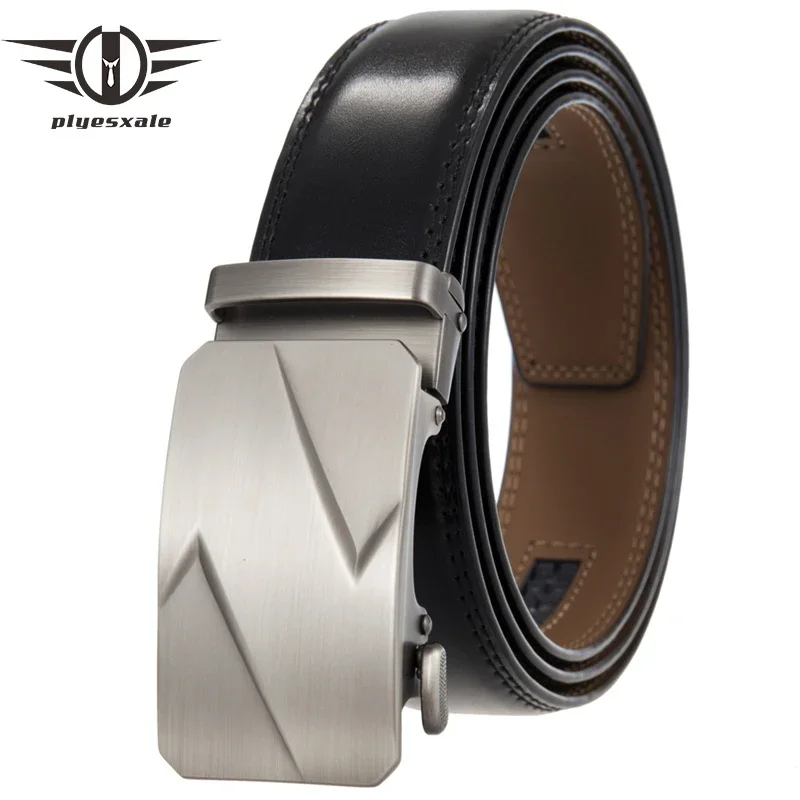 

Plyesxale Luxury Designer Mens Leather Belt 3.5cm Width Men Belts Metal Automatic Buckle Brand Pants Cinto Masculino G1321