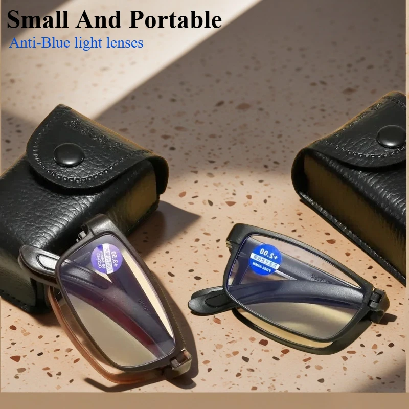 

New Fashionable Folding Reading Glasses with Box TR Anti-blue Light Eyewear for Men Women Far Sight Glasses Diopter +1.0 To +4.0