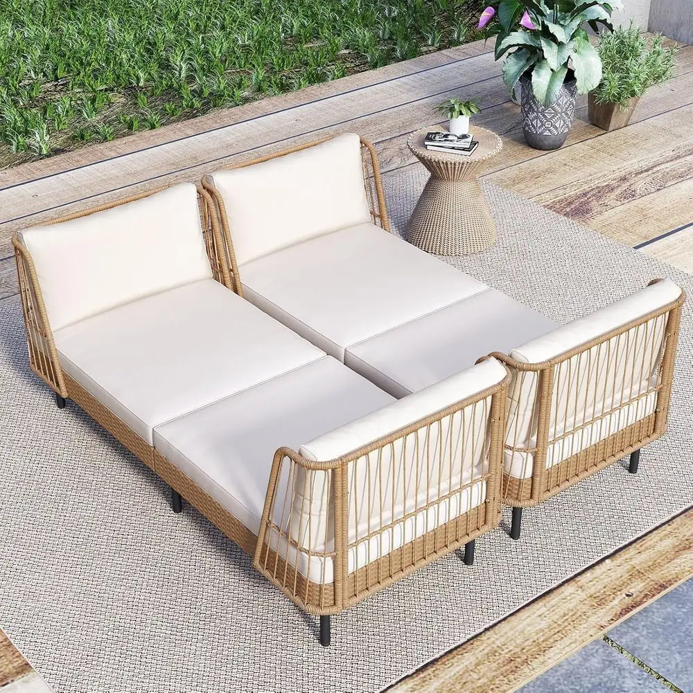 2-Seat Outdoor Wicker Daybed with Cushions, Metal Legs, Perfect for Backyard, Porch, Poolside - view 3