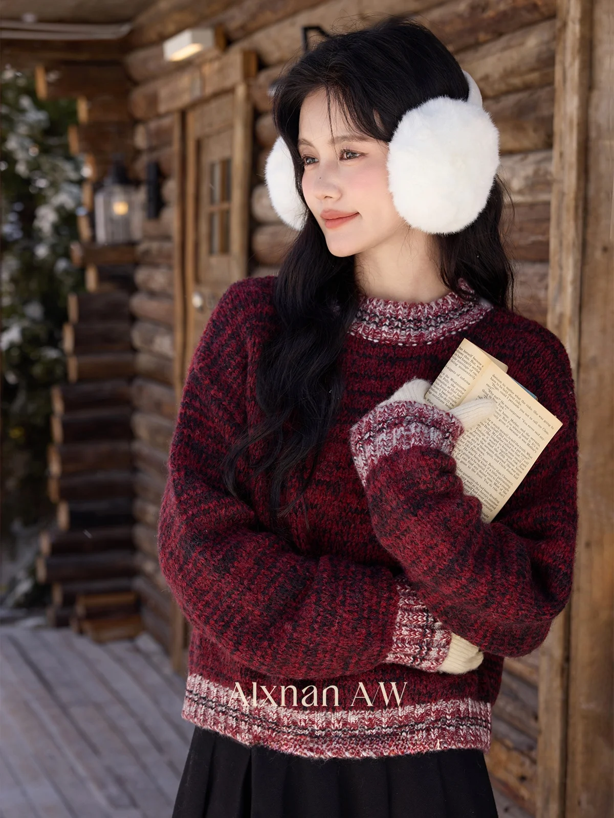 

Soft Red round Ne Sweater Women's Sli Slimming Warm Top for Winter by Deer towards South Clouds Sweet Sle Long Sve