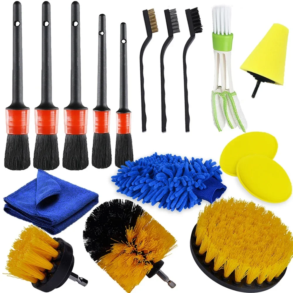 New Car Cleaning Kit Scrubber Drill Detailing Brush Set Air Conditioner Vents Towel Polisher Car Auto Detailing Tools