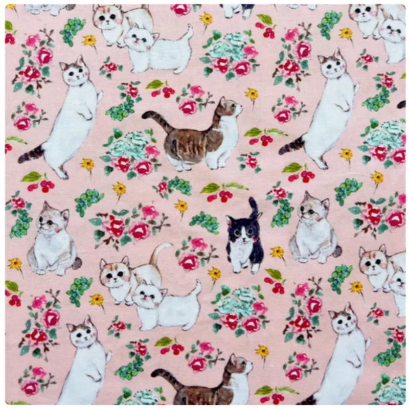 

Cute Dog Cat Flower Print Pure Cotton Fabric, Handmade DIY Patchwork, Shirt, Dress, Change Purse Sewing Tissue, M25